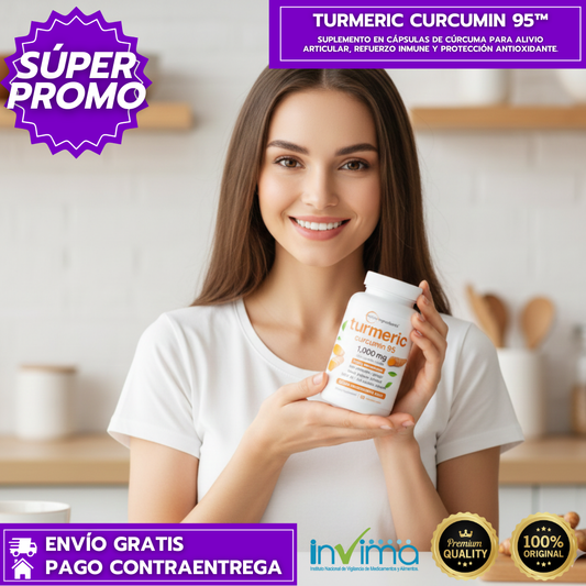 Turmeric Curcumin 95™: Suplemento en Cápsulas de Cúrcuma para Alivio Articular, Refuerzo Inmune y Protección Antioxidante.