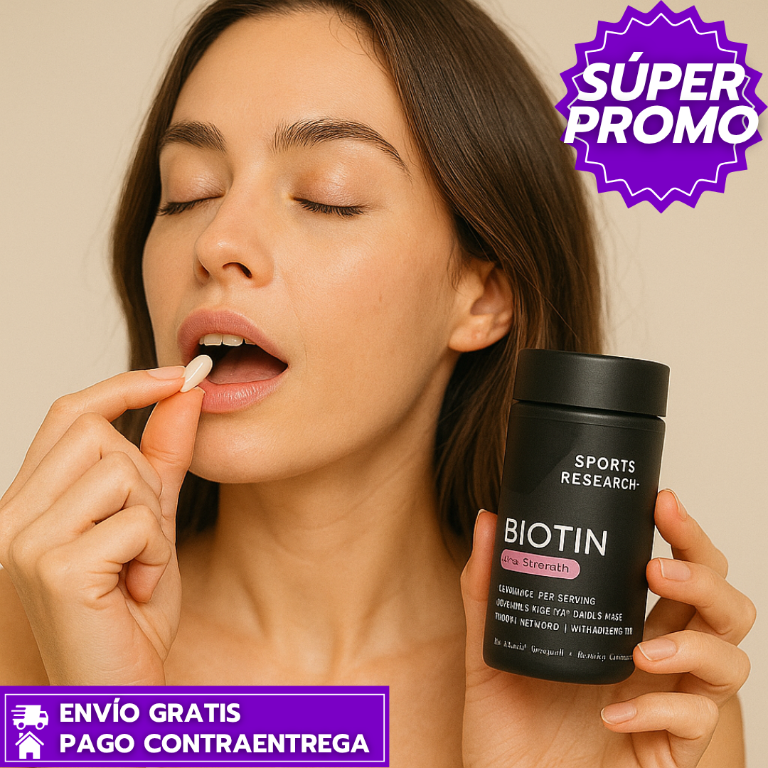 Oferta Especial 2x1: Biotina Sports Research™: Suplemento de Biotina que Fortalece Cabello, Piel y Uñas.