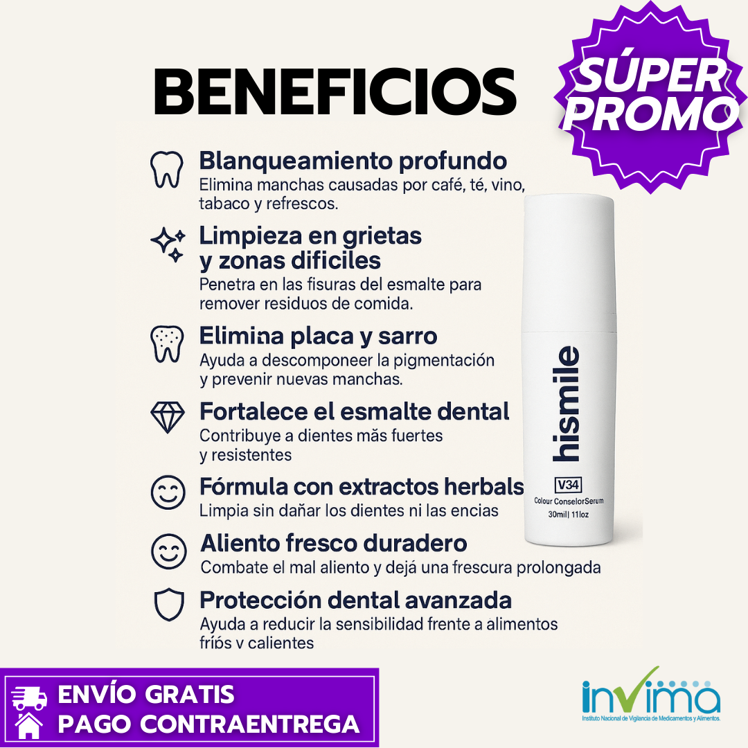 Hismile™: Crema Dental Blanqueadora Que Elimina El Tono Amarillento, Manchas Y Sarro Para Una Sonrisa Perfecta.