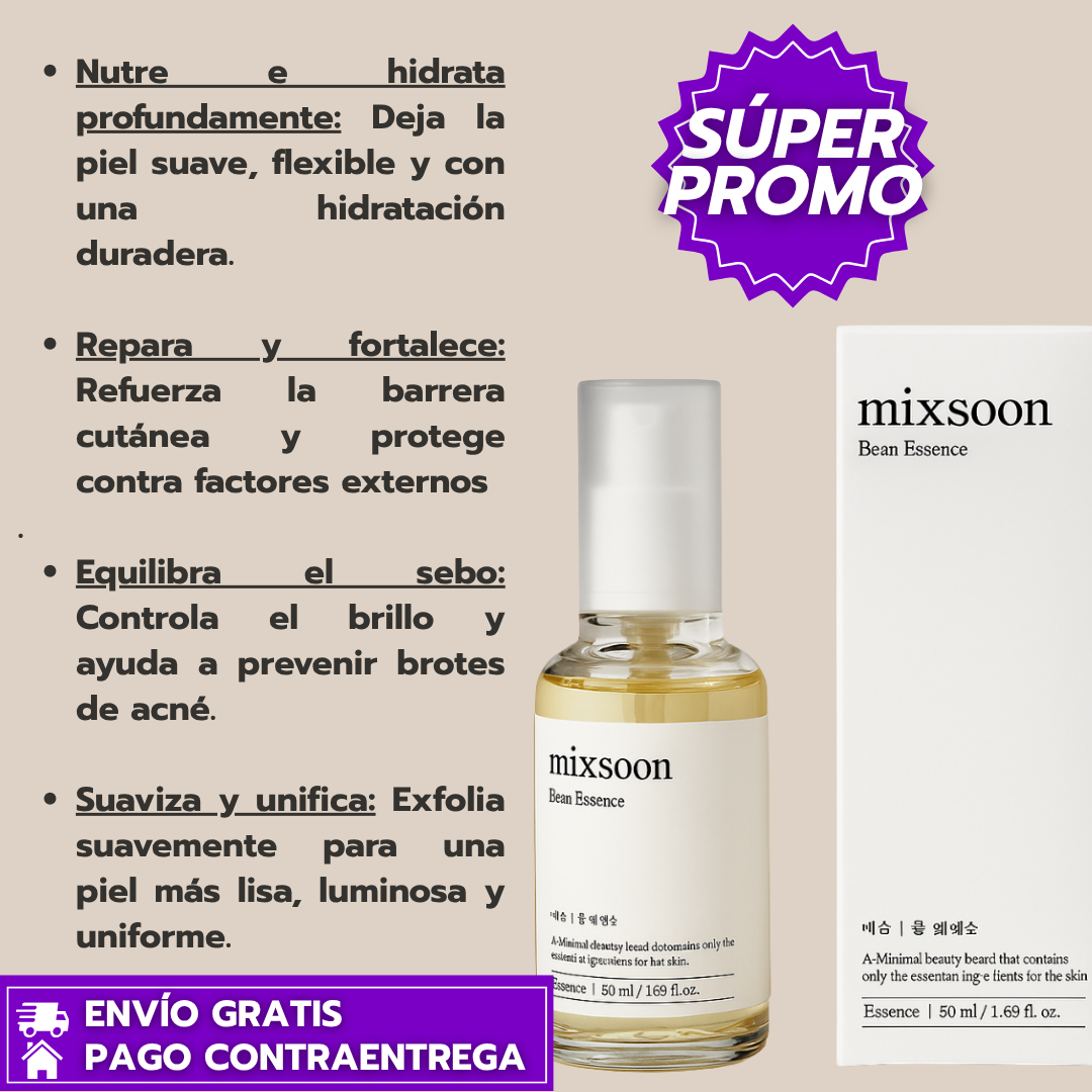 Mixsoon Bean Essence™: Esencia Facial que Hidrata, Exfolia y Revitaliza la Piel al Instante.