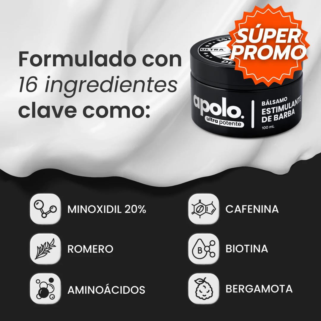 Apolo™: Bálsamo Ultra Potente que Acelera el Crecimiento de la Barba y Cierra Huecos.