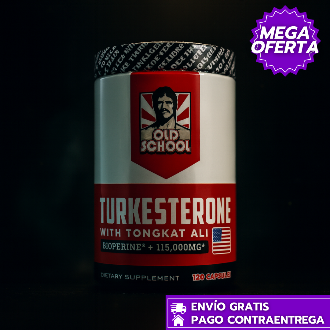 Turkesterona™: Suplemento en cápsulas para potenciar fuerza, masa muscular, resistencia y desempeño sexual masculino.