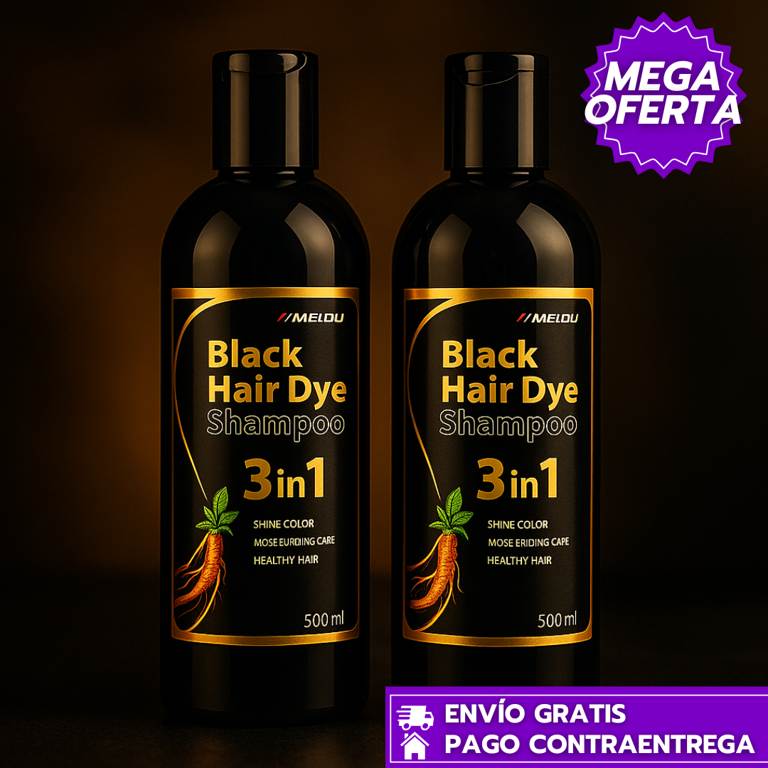 Oferta Especial 2x1: Black Hair Dye™: Shampoo de Henna 3 en 1 que Cubre Canas al Instante con Color Negro Natural y Brillante.
