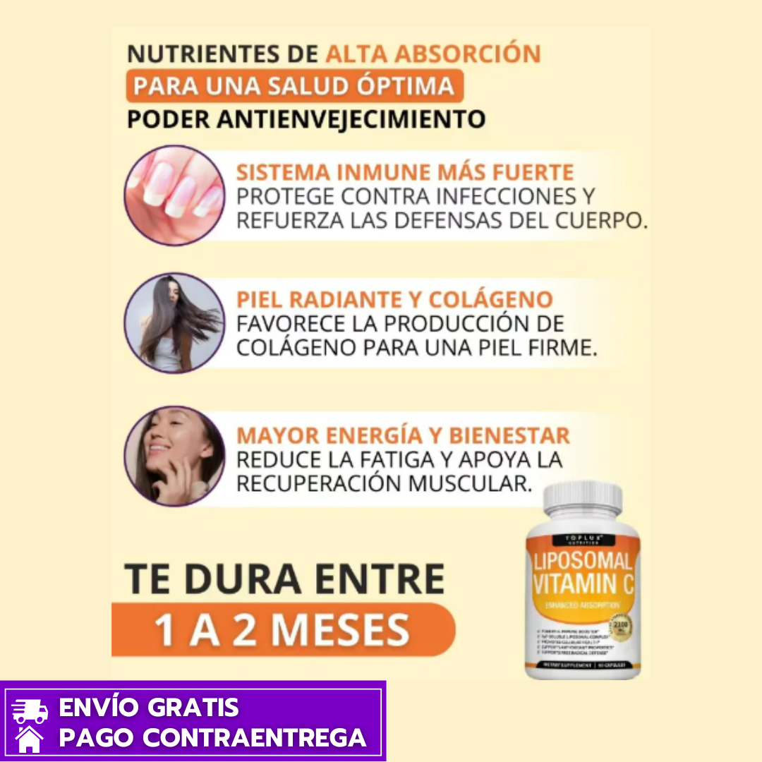 Liposomal Vitamina C™: Defensas fuertes, piel firme y protección celular antiedad.